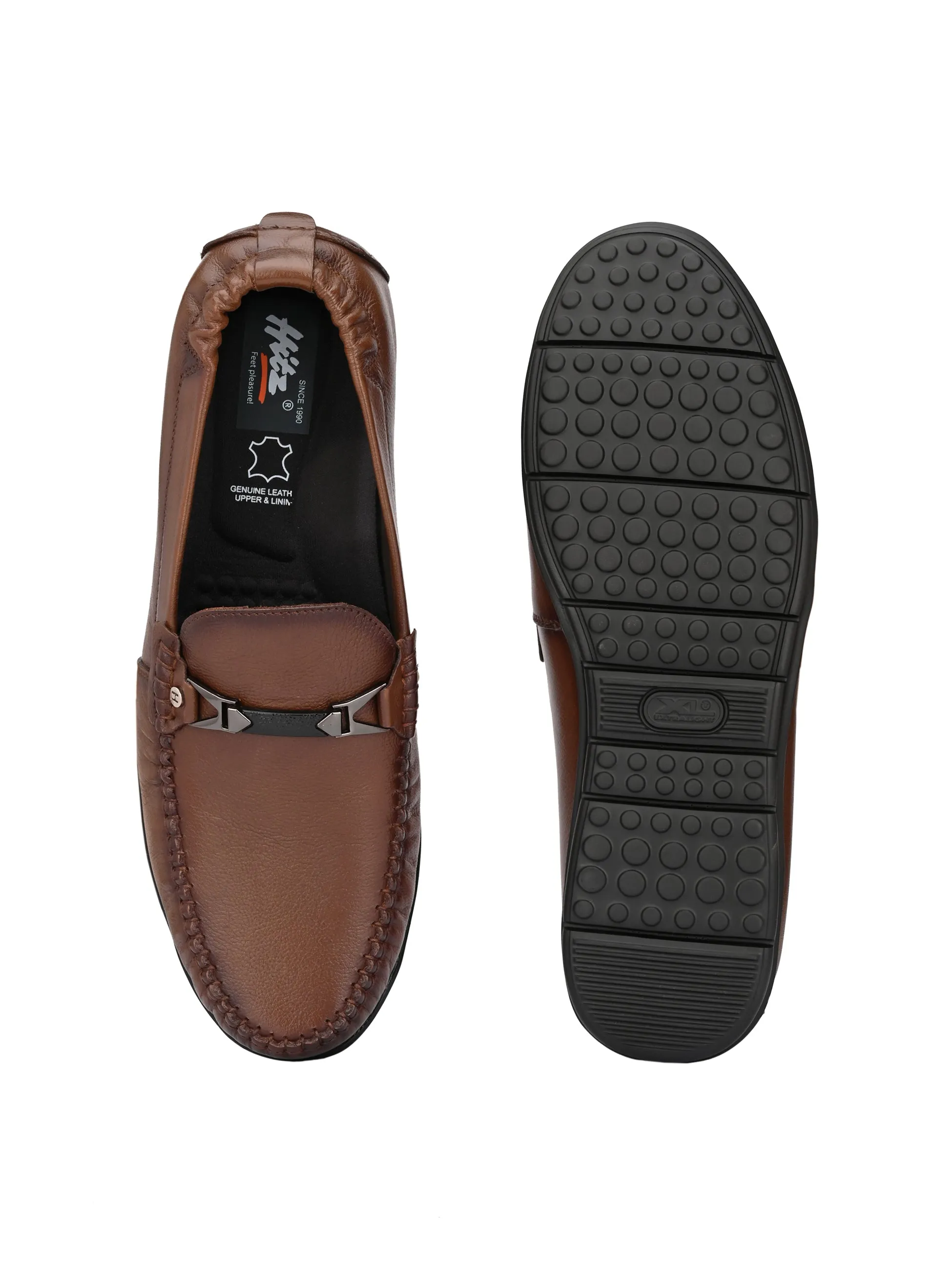 Hitz Men's Tan Leather Slip-On Comfort Loafer Shoes