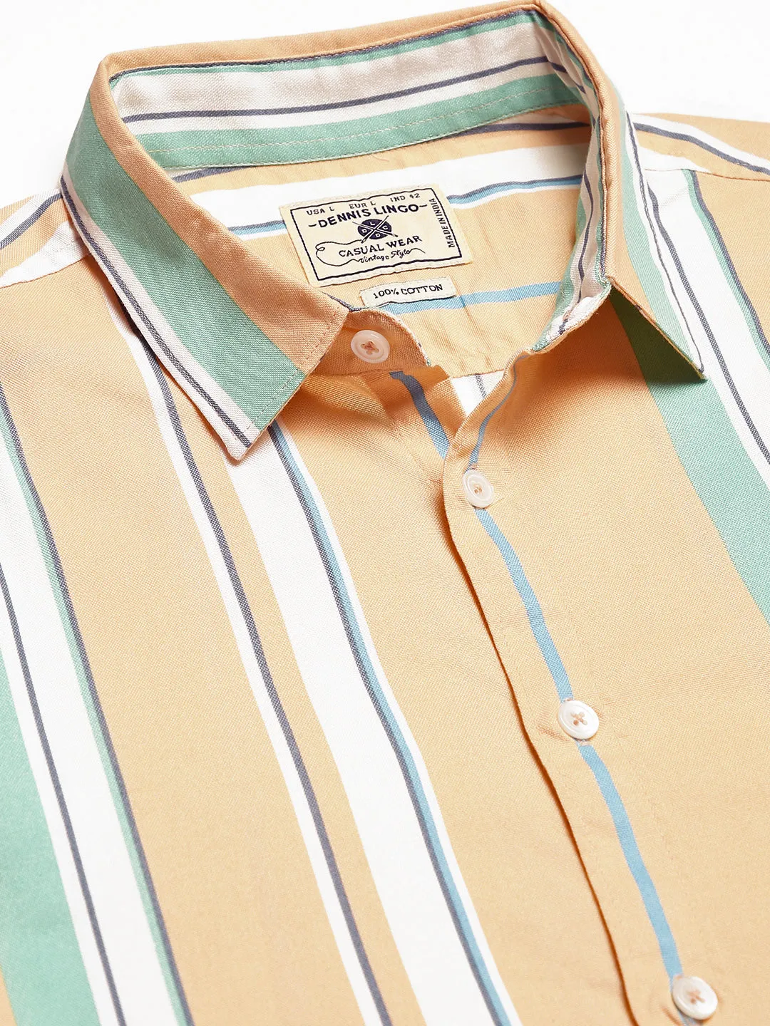 Men's Cotton Printed Peach Slim Fit Casual Shirt